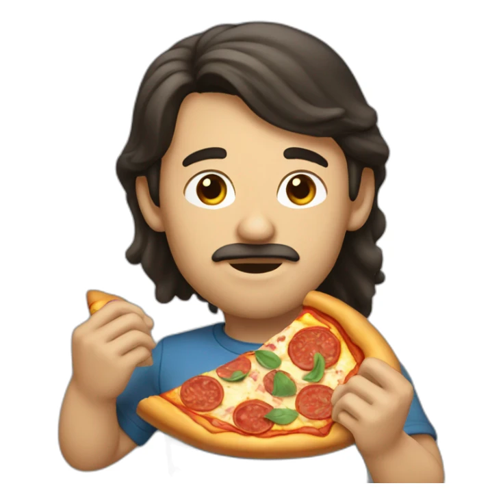 Long dark hair man eating pizza sticker