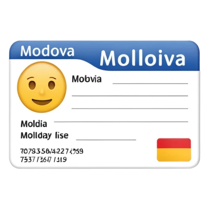 library card emoji with placeholder lines instead of text and a small silhouette of Moldova in the corner sticker
