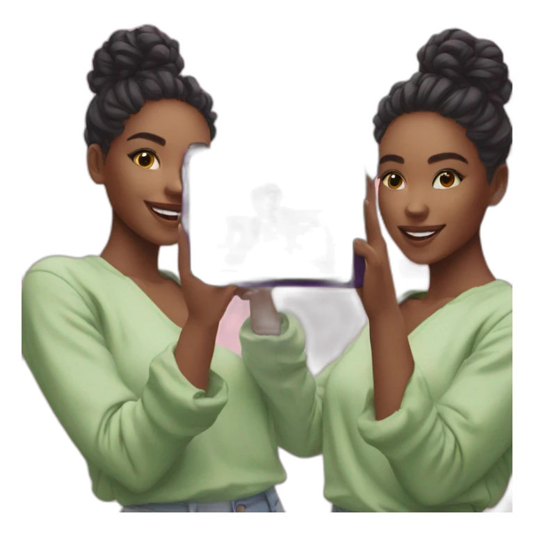 influencer taking a picture of herself holding a bright box in her arms sticker