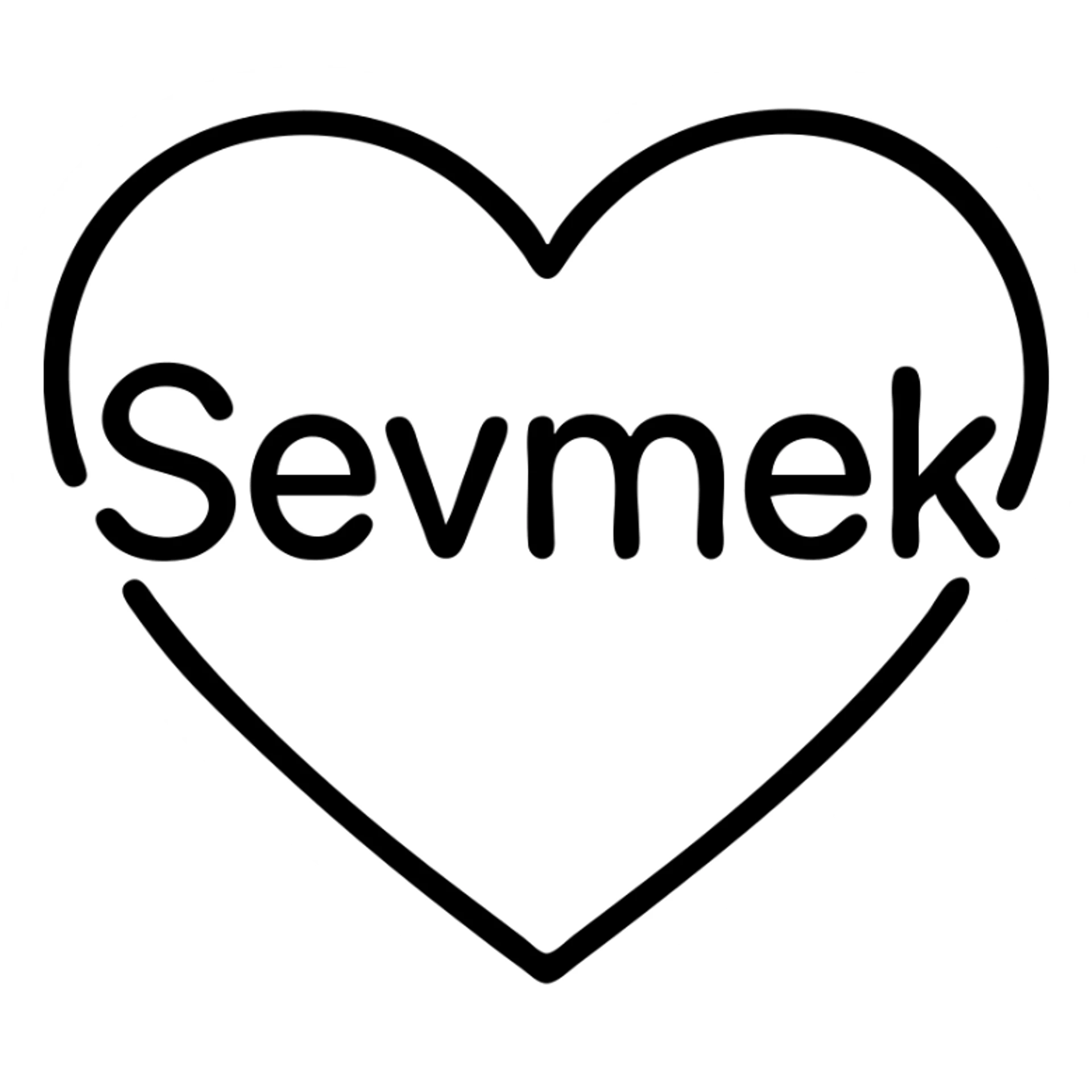 A simple outlined icon with the word "Sevmek" integrated into a heart or love design sticker