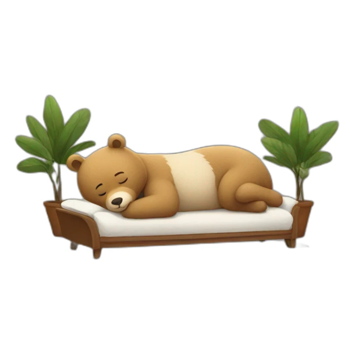 A small stuffed bear sleeping in the middle of a large futon sticker