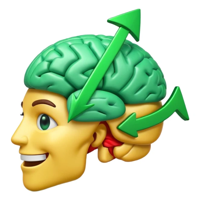 3d emoji brain with rising green arrow graph inside sticker