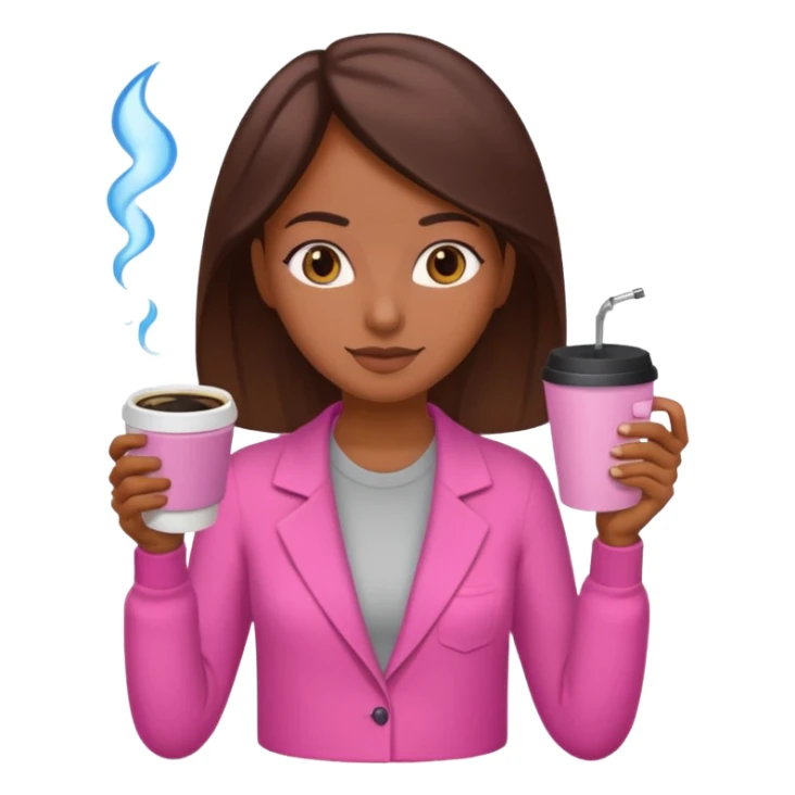 Mulher morena tomando café  com roupa rosa esfriando o café  sticker