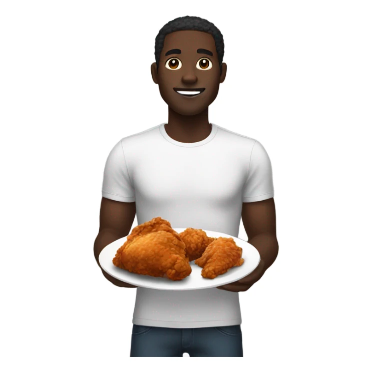 A man with a dark skin completion eating fried chicken sticker