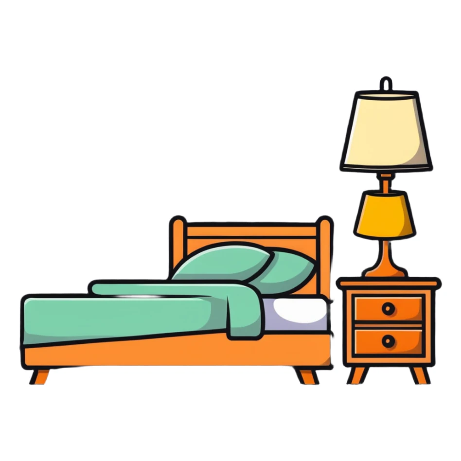 Cozy bedroom with bed, nightstand and lamp sticker