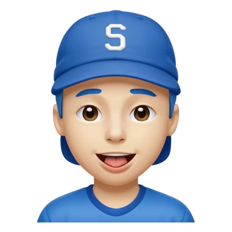 Blue sports hat on his head, one eye closed and tongue out sticker