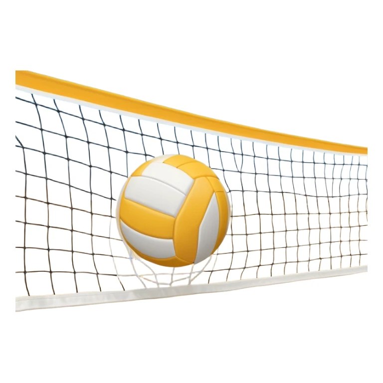 A close-up volleyball net with a ball hovering above it, set against the backdrop of a sandy volleyball court. The scene highlights the tension of an impending play, with the court lines clearly visible and a bright, sunny atmosphere surrounding the action. sticker