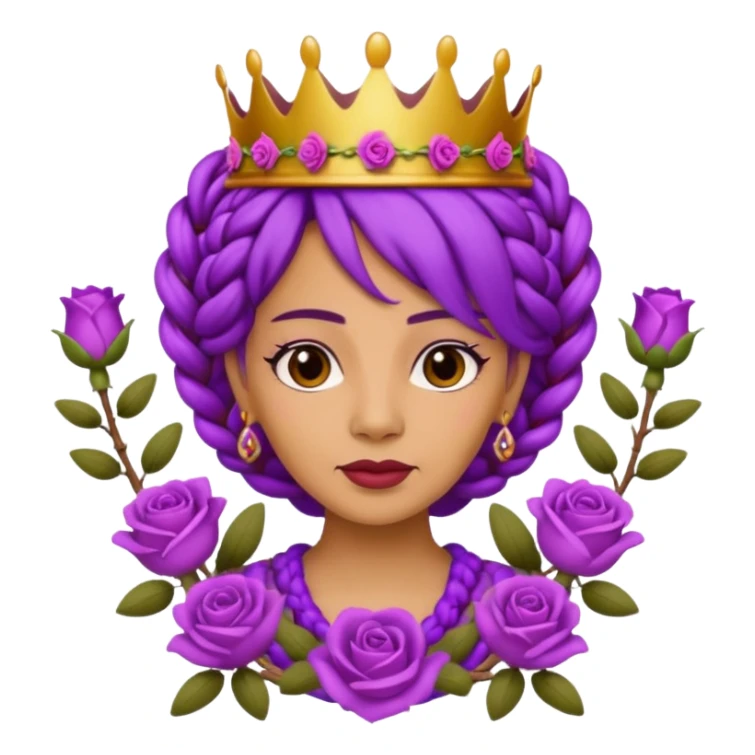Crown Olive skin older queen with purple braids, brown eyes surrounded by roses sticker