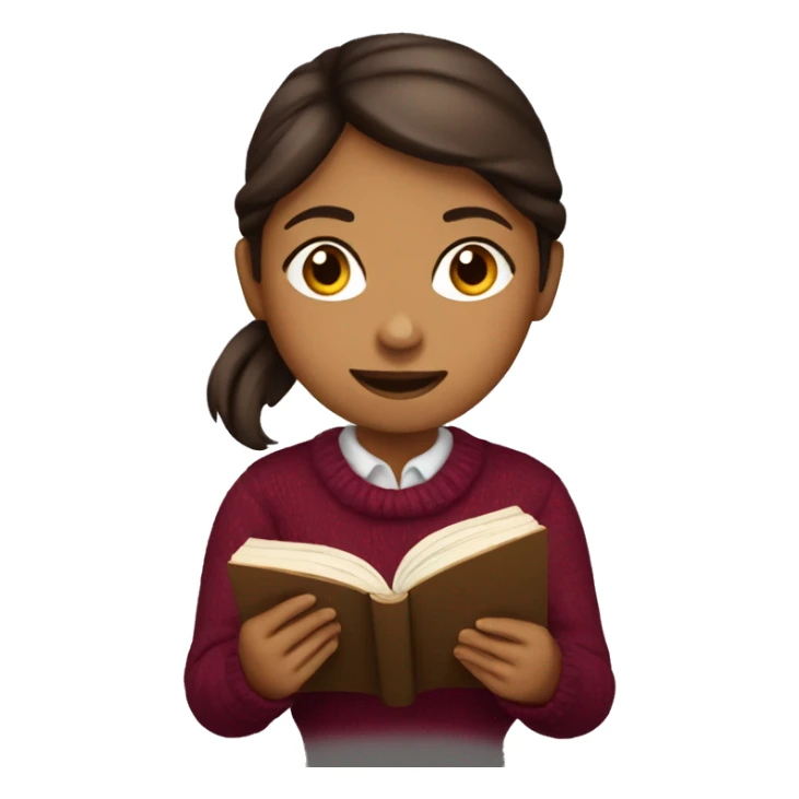 Girl wearing burgundy jumper reading a book sticker