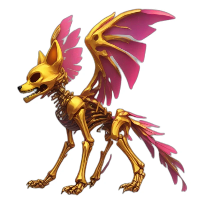 Melting Neon and gold Zombie skeleton fox with wings and prosthetic leg  sticker