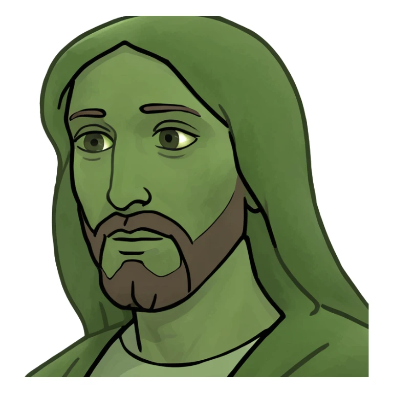 Jesus holding a knife with a red base and a black blade ￼ sticker