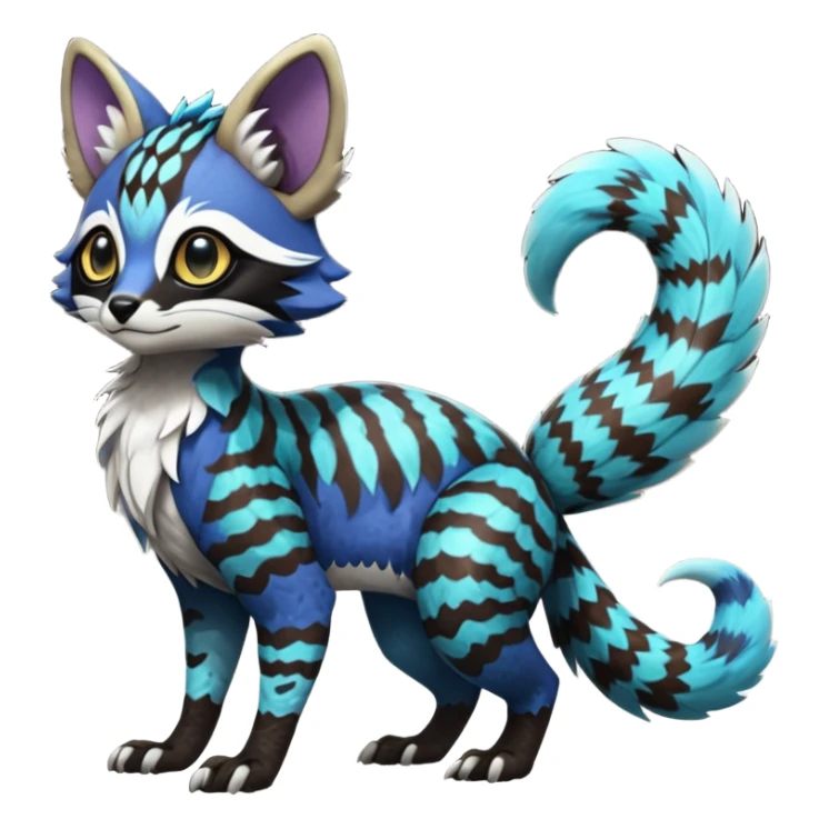 Rare realistic exotic cute epic pretty beautiful handsome gorgeous aesthetic colorful vibrant Vernid-Protogen-Primagen-Wickerbeast-Genet-Trico-species-Fakemon-hybrid-creature by LiLaiRa, beautiful intricate markings, full body sticker