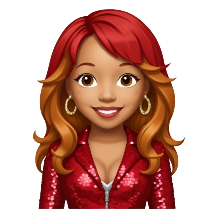 Tameka Tiny Harris from Xscape with long reddish blonde hair, red sequin outfit sticker