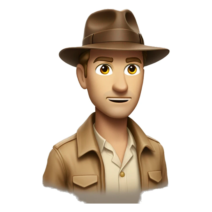White Indiana Jones with a brown jacket and a brown hat, beige shirt sticker