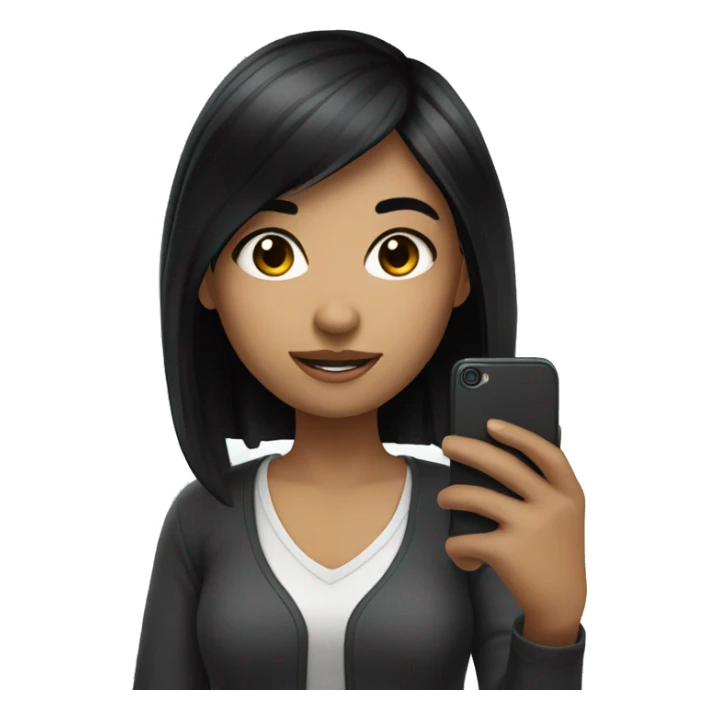 Girl with black hair taking selfie sticker
