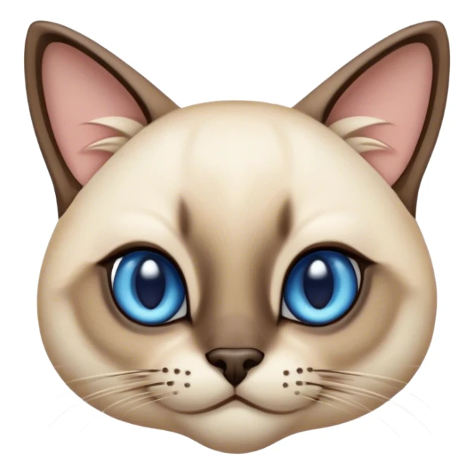 Cinematic Cute Siamese Cat Portrait Emoji, Head tilted playfully and inquisitively, sleek cream-colored fur with rich, contrasting dark points on the ears, face, paws, and tail, striking sapphire-blue eyes, Simplified yet irresistibly adorable features, highly detailed, glowing with a warm, friendly glow, high shine, affectionate and curious, stylized with a touch of whimsy, bright and endearing, soft glowing outline, capturing the essence of a mischievous yet loving kitten, so playful it feels like it could pounce out of the screen and into your arms! sticker