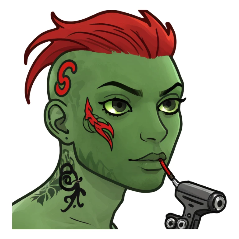 Pink with tattoo machine and red-black hair sticker