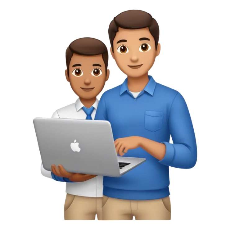 a friendly motivator male colleage holding a laptop sticker