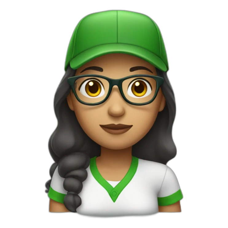 Hispanic girl with glasses and green baseball cap sticker