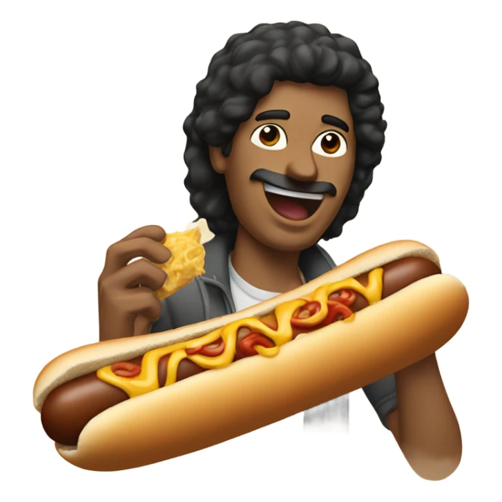 A man with black hair eating a chili cheese dog  sticker