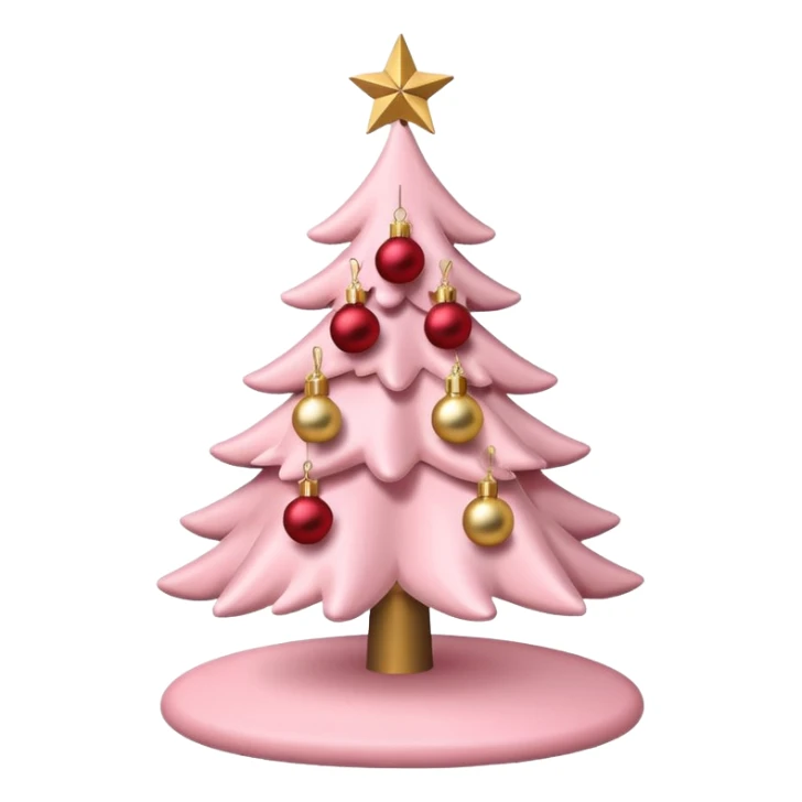 pastel pink christmas tree with red ornaments and star on top sticker