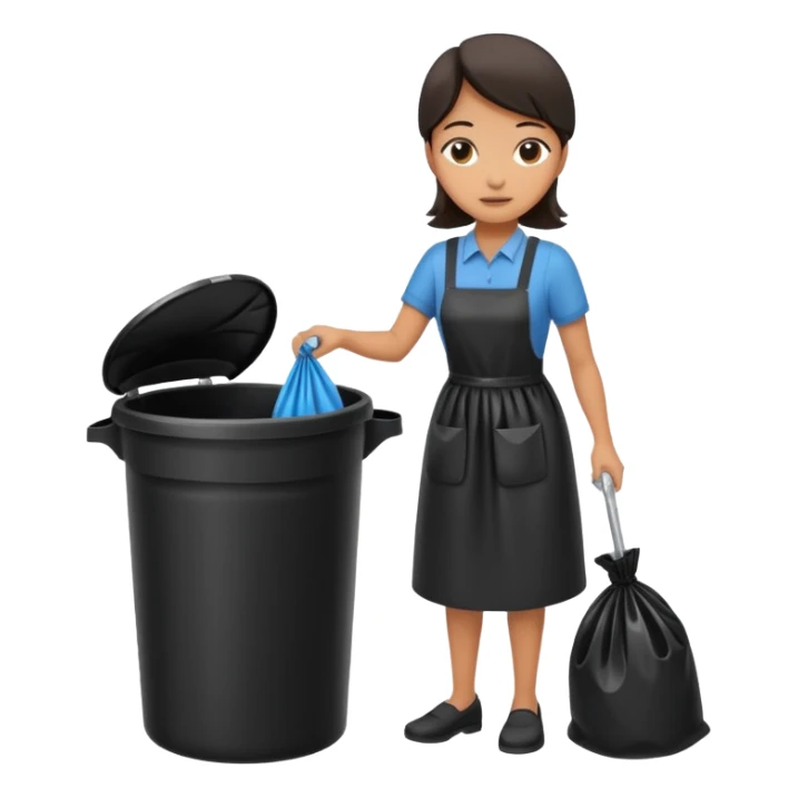 full body housekeeper putting black trash bag in the trash can sticker