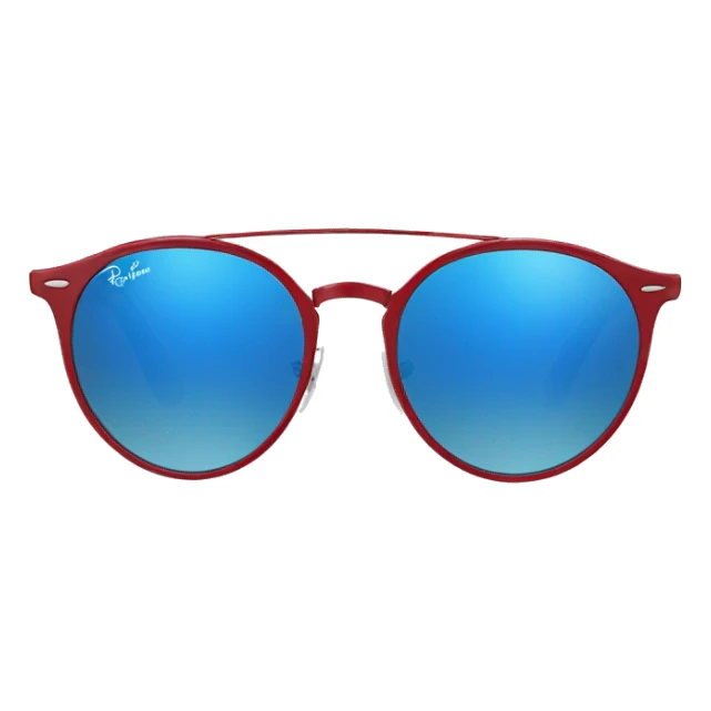 dark red  ray ban round metal sunglasses  with blue frame front view  sticker