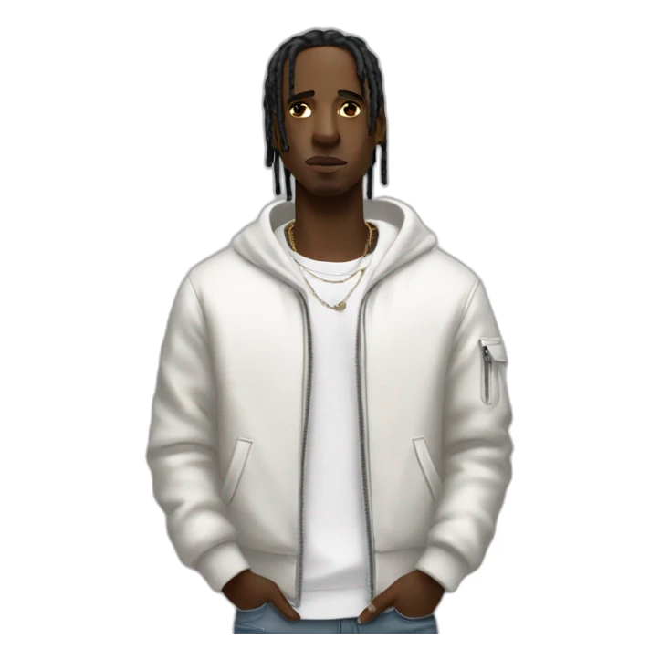 A black man like travis scott wear futurestic white Clothes sticker