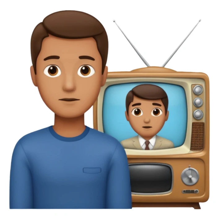 a man Infront of a vintage TV sticker