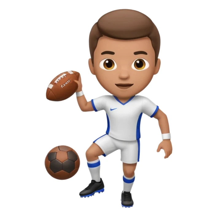 male memoji, man in a sports uniform with a football, energetic expression sticker