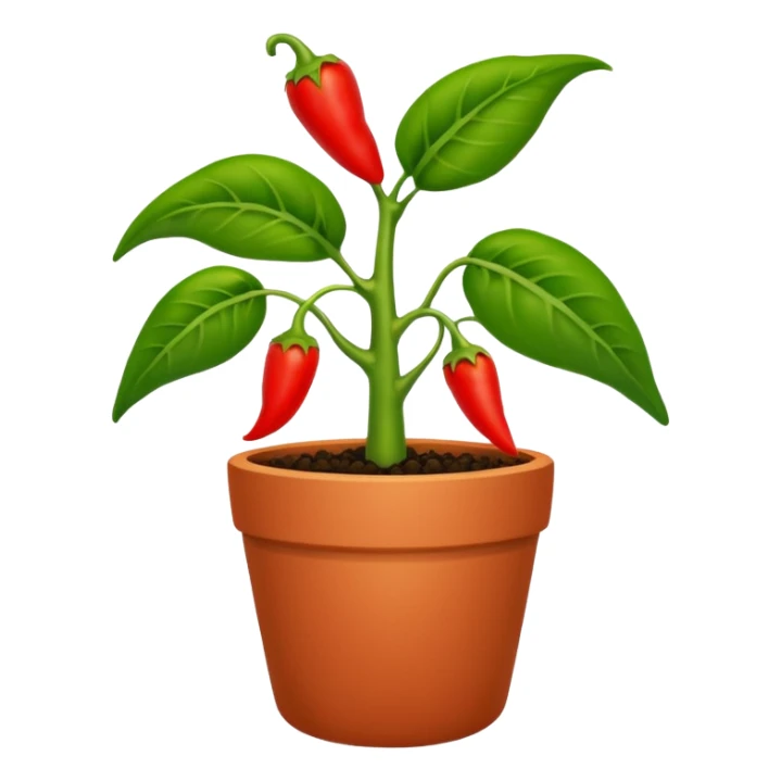 Potted green pepper plant with small red peppers growing on it sticker