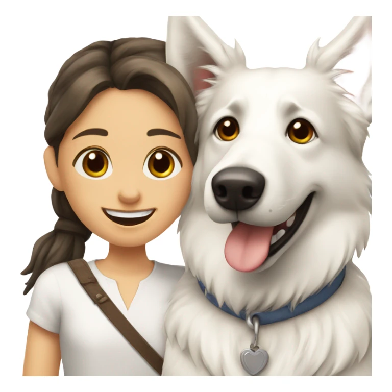 Happy white Swiss Shepherd  with brunette girl sticker