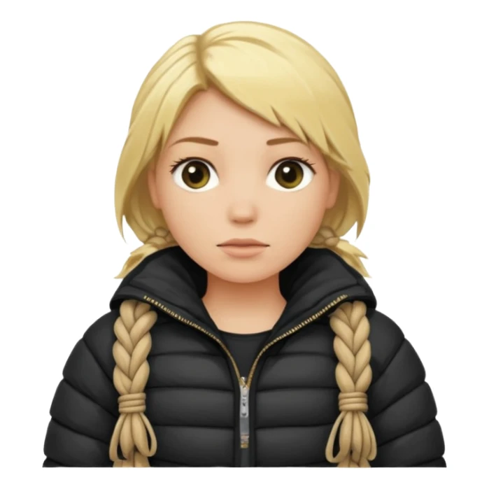 blond female emoji wearing a black down jacket, wraped in ropes sticker