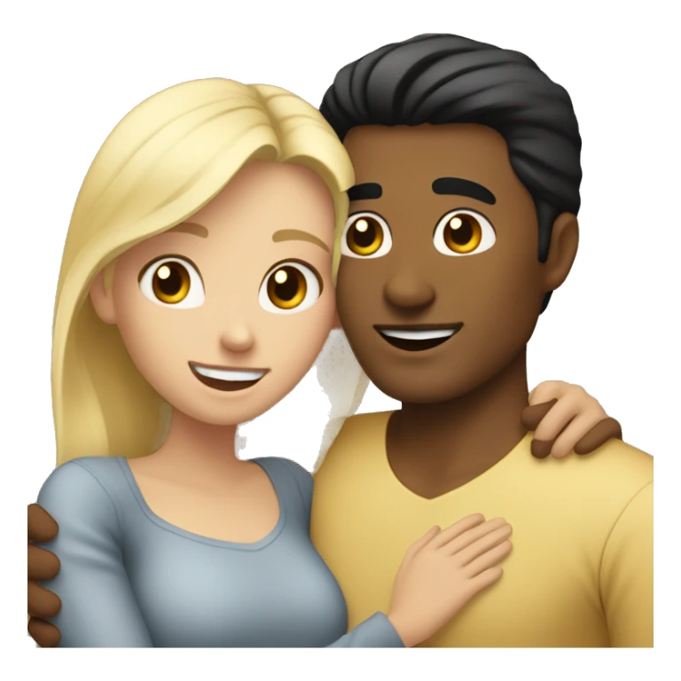 Blonde girl hugging tan man with black hair sticker