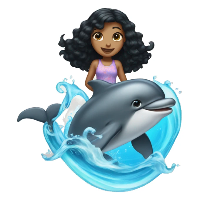 Girl with medium length black hair on a dolphin  sticker