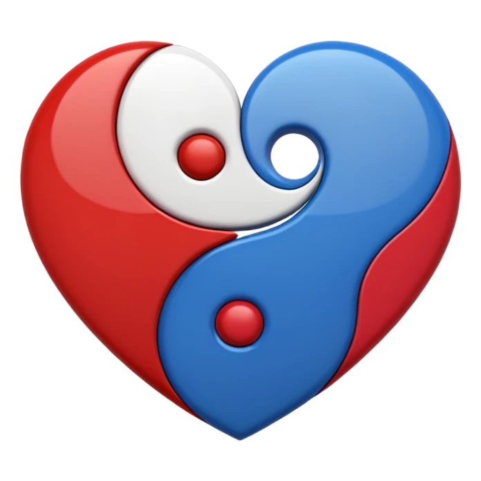 Make a yin yang like heart emoji with the colors being blue and red sticker