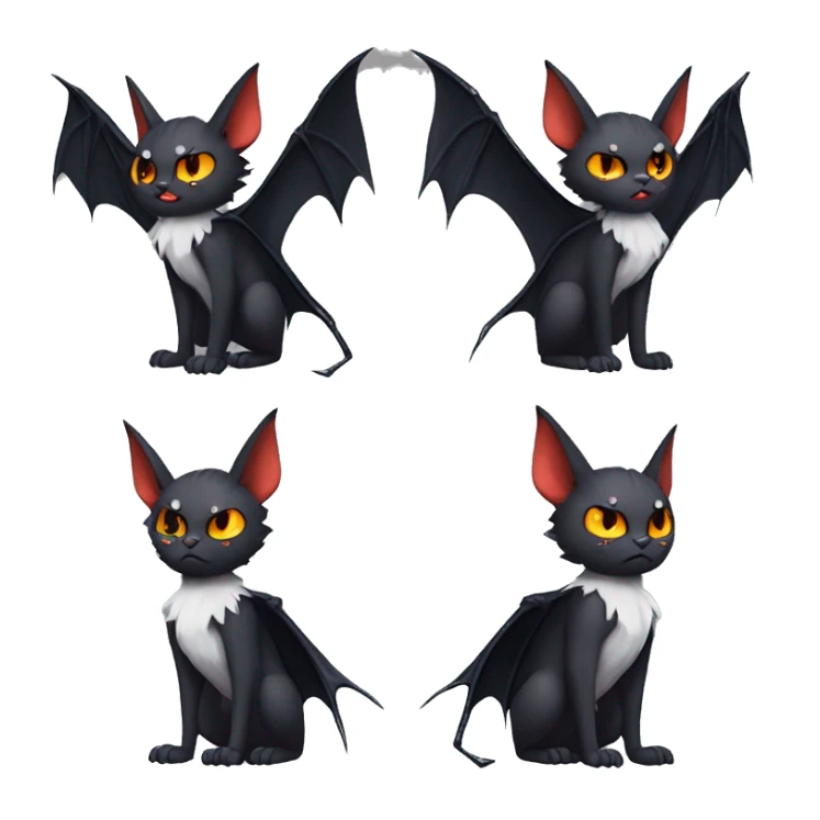 Anthro Black Cool Edgy Punk-Gothic Horned Bat-winged Litten-Bat-cat-Fakemon full body sticker