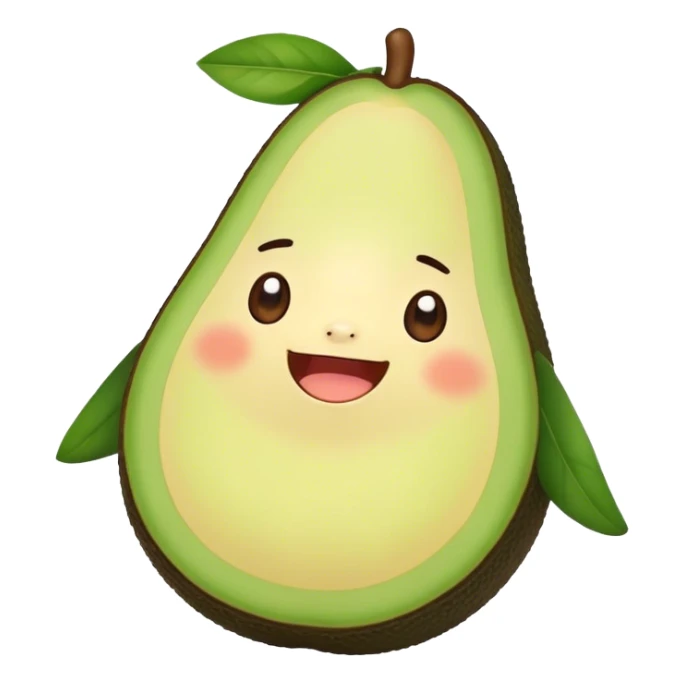 Cute Kawaii Avocado, round and cuddly, soft green with a tiny brown pit, blushing cheeks, a joyful smile, tiny arms outstretched, a warm and healthy glow! sticker