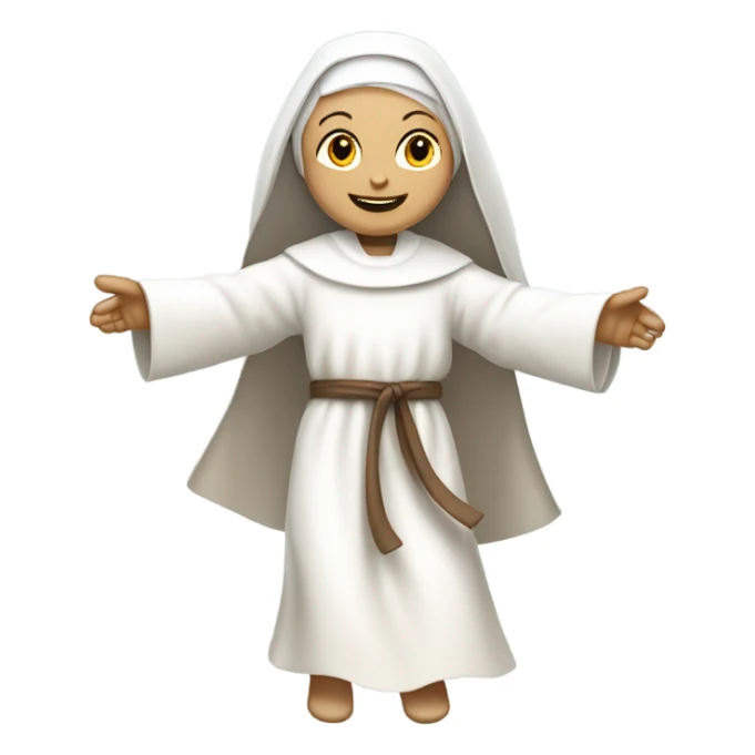 white Nun wearing white clothes with brown scapular dancing  sticker