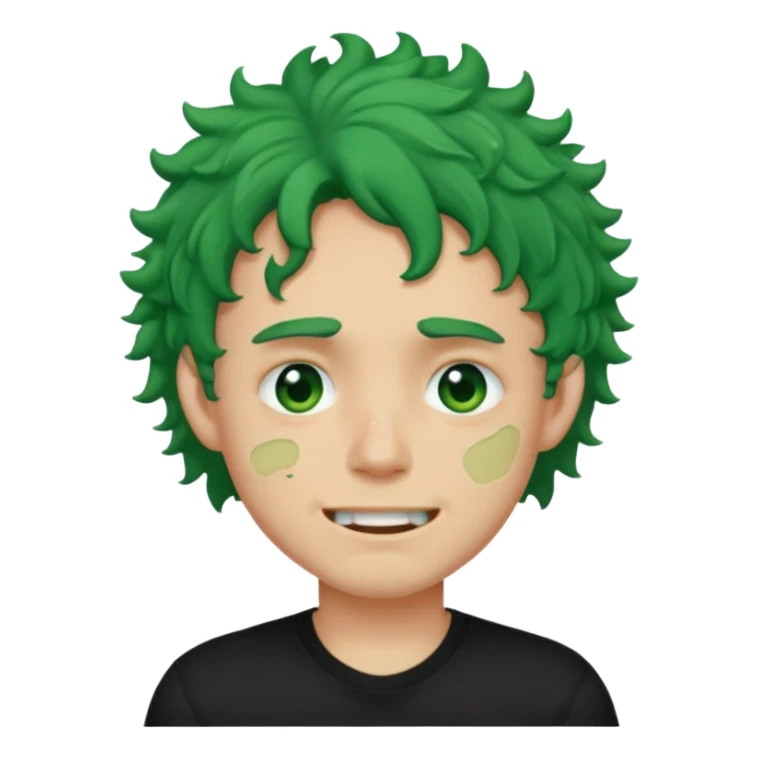 🙎🏻‍♂️com o dente serrado cabelo cacheado de cor Verde com marca de rasgo nas olheiras  sticker