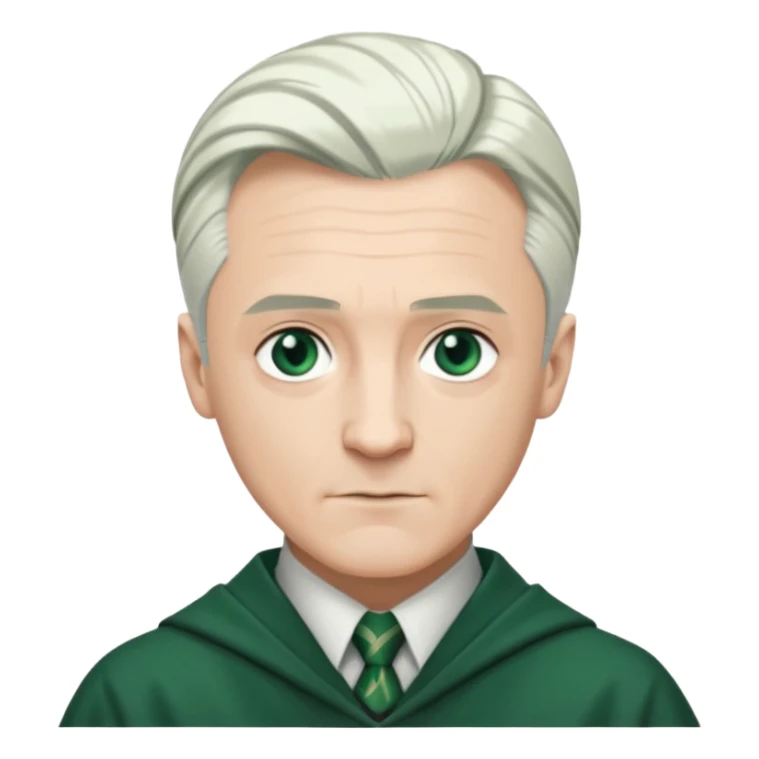 50-year-old Draco Malfoy, confident expression, silver hair, Slytherin colors sticker