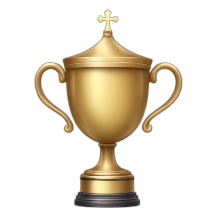 royal empty Christian trophy for the winner with a cross on royal background sticker