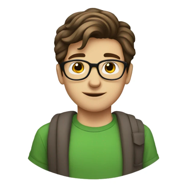 male nerd brown hair heart with hand using green t-shirt sticker