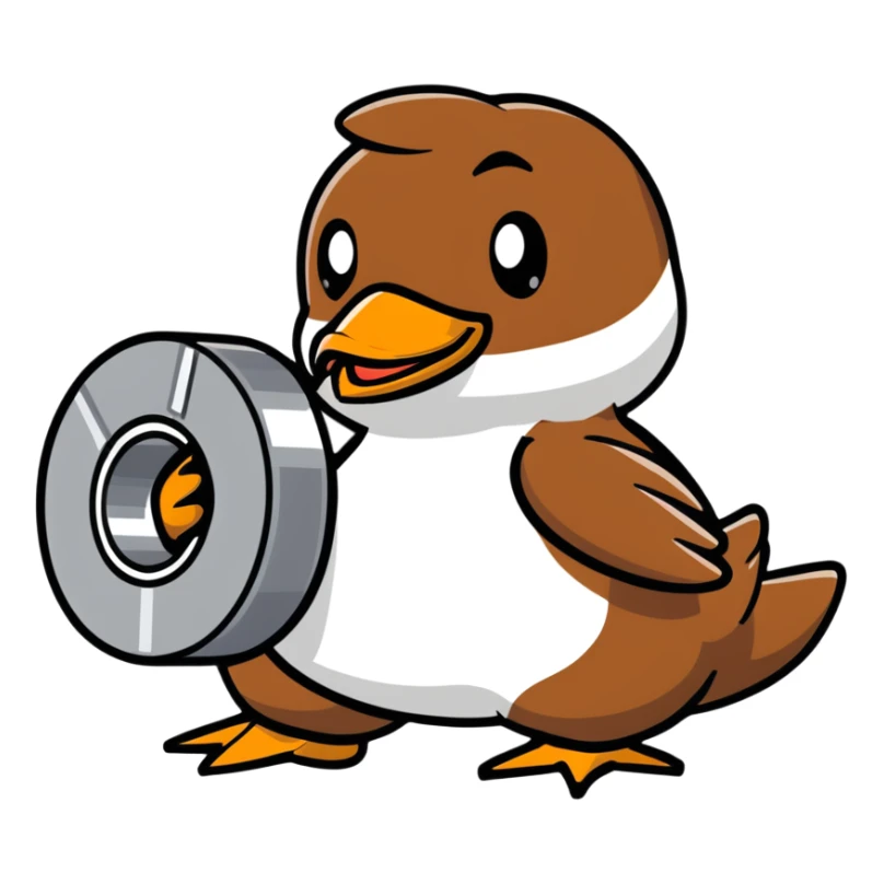 brown duck holding a roll of silver duct tape sticker