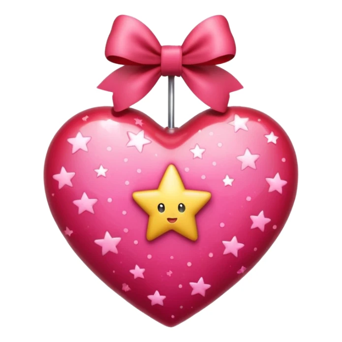 heart with a star shower, pink bow with heart pattern on the bow, apple emoji style sticker