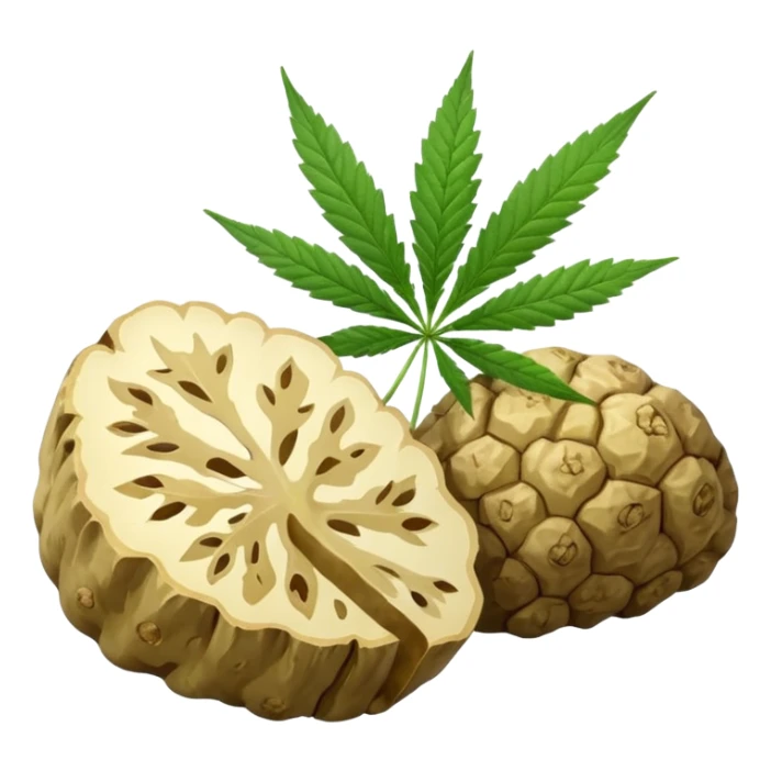 slices of white truffle with cannabis leaf sticker