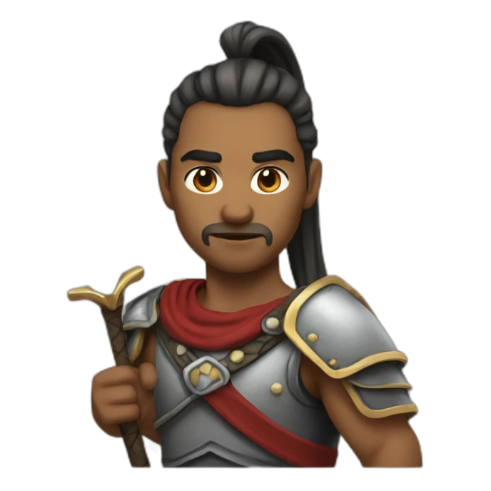 A male warrior with a cleft lip and long pony tail sticker