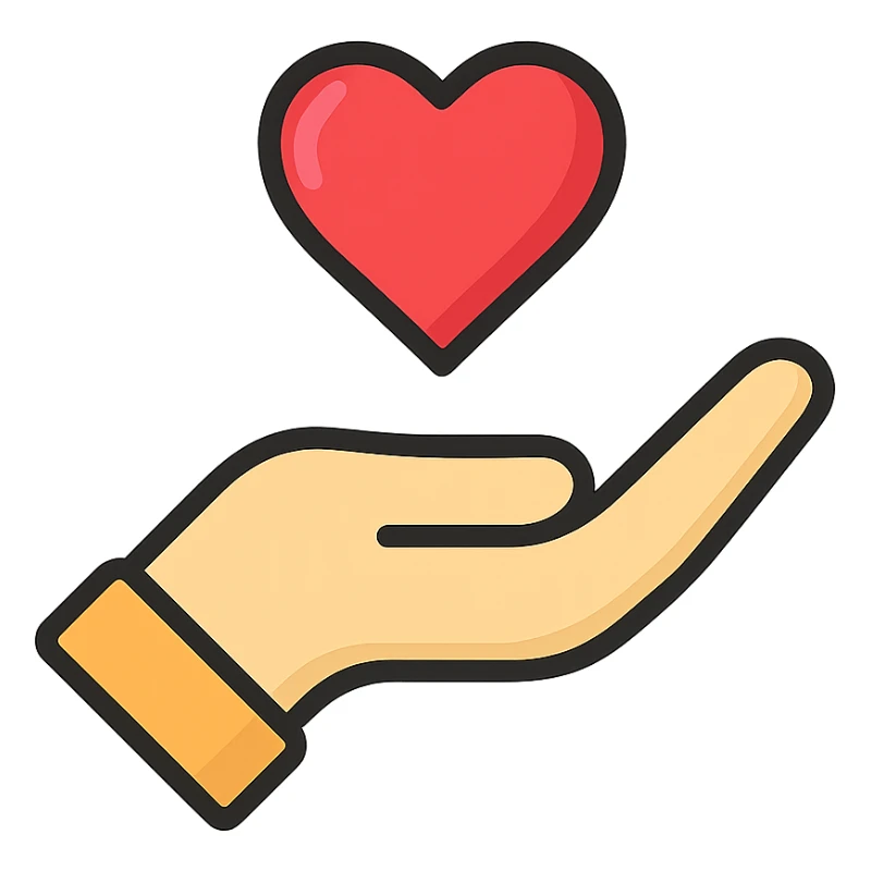 hand with heart icon emoji, clear outlines, strong shadows and highlights, psychology and psychosomatics theme sticker