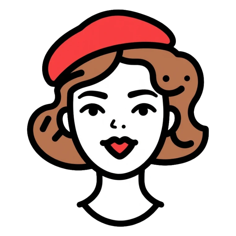 woman with a beret hat and heart-shaped lips, coquette aesthetic sticker