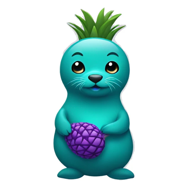 teal seal that is teal holding a purple pineapple that is purple sticker